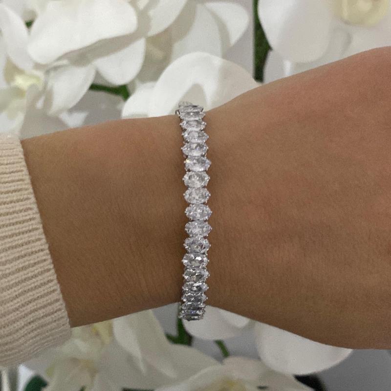 Oval Crystal row flexible bracelet in silver, rose gold or gold P28 2