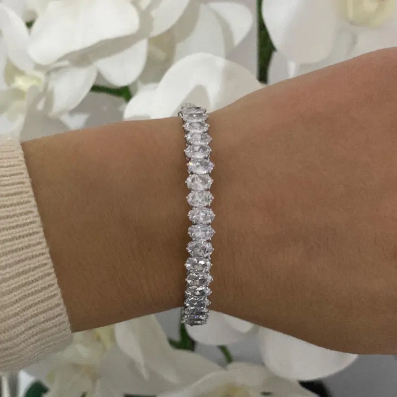 Oval Crystal row flexible bracelet in silver, rose gold or gold P28 2