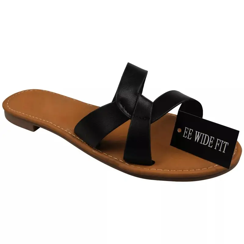 F00406 Womens Wide Fit Mules Slip On Summer Sliders 4