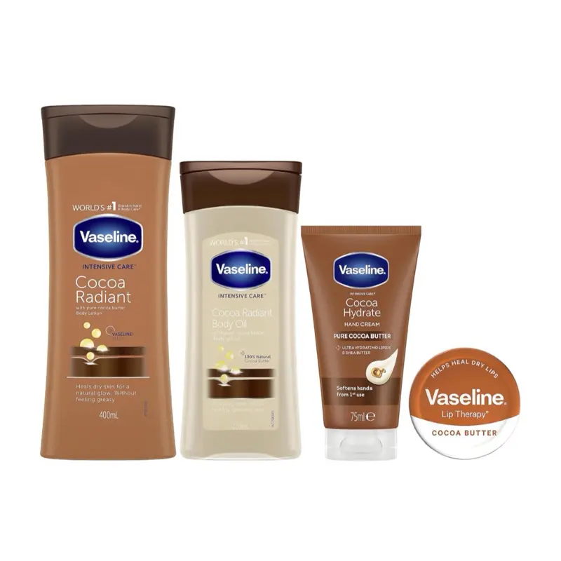 Vaseline Bundle of Body Lotion & Oil, Healthy Hands & Lip Therapy Regime Bundle 4 Piece