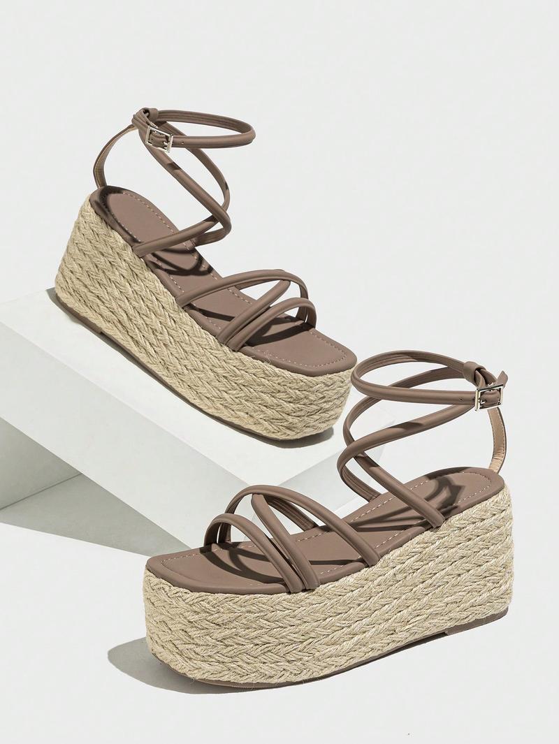 Product Introduction of 2025 Valentine's Day Elegant White Sandals For Women, Criss Cross Flatform Ankle Strap Sandals Spring And Summer 23