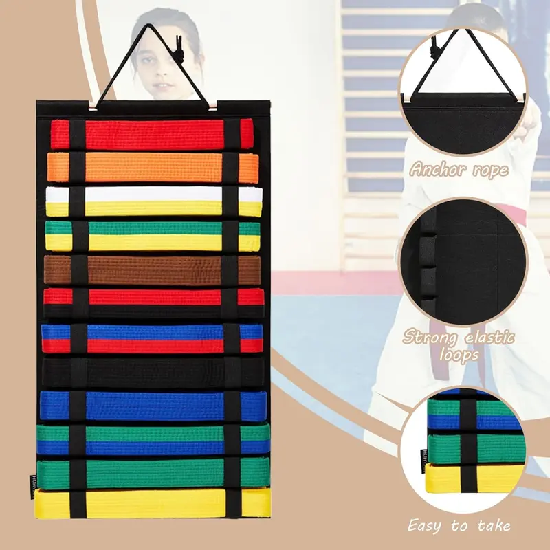 12 Belts Karate Belt Display Rack, Wall Hanging Martial Arts Belt Holder, Black Karate Taekwondo Belt Organizer for Kids Adults Martial Arts Learners(No Belts) 3