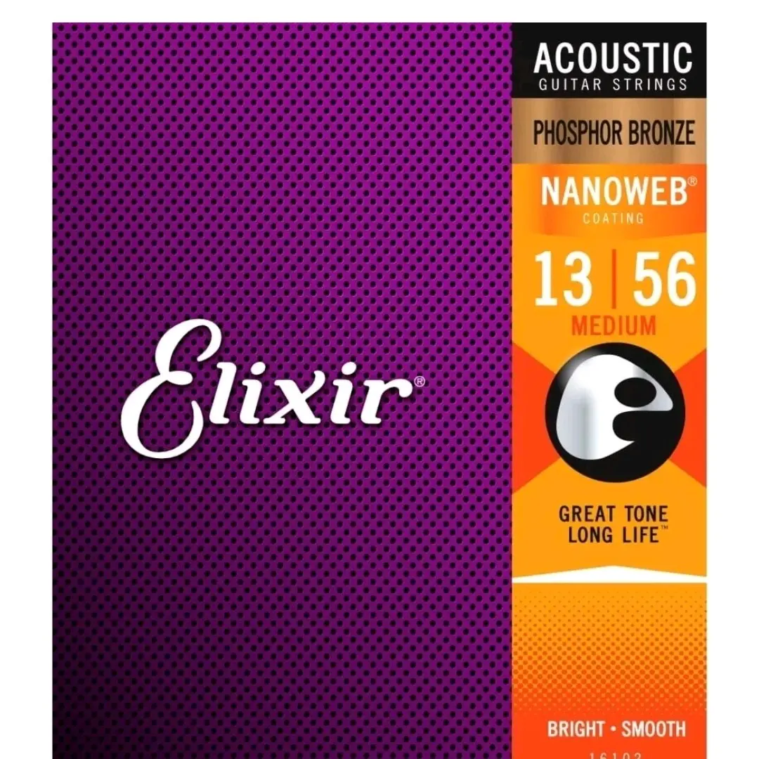 Guitar Strings Acoustic Elixir 16102 Medium Phosphor Bronze with NANOWEB 13-56