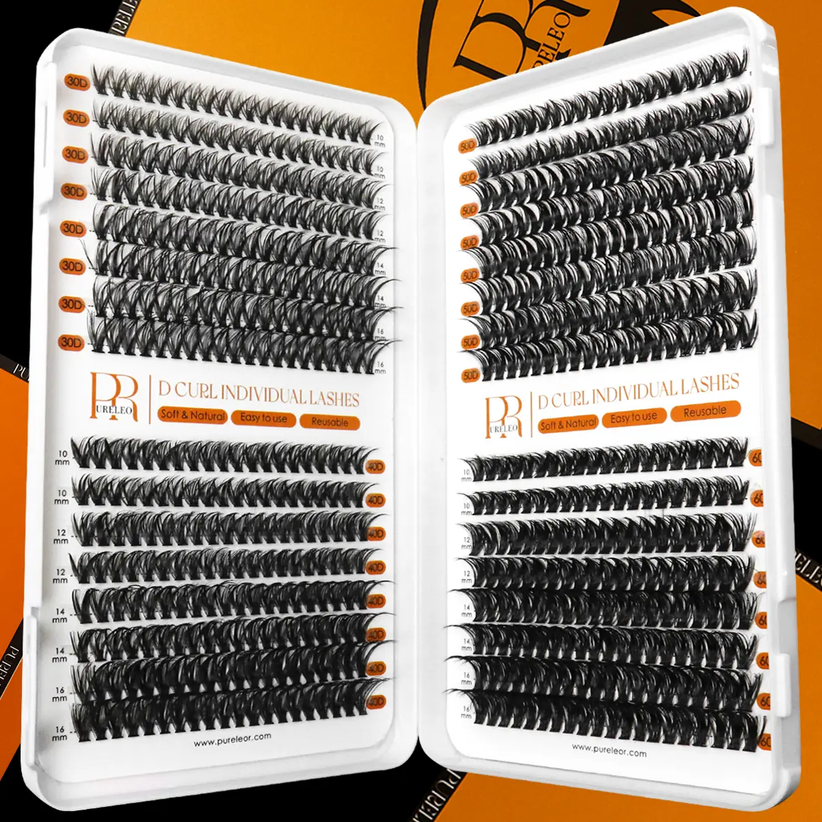 PURELEOR Cluster Lashes Book Wispy Individual Lashes D Curl Eyelashes Extensions 10-16MM 30D 40D 50D 60D 80D 100D DIY Lash Extension