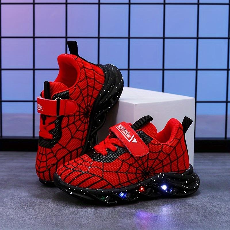 MGO Kidss LED Light Up Sneakers for Boys and Girls, Casual Sports Shoes with Luminous Spider Web Design, Mesh Upper and Fabric Inner, PVC Sole, Round Toe, Low Top, Spring/Fall and All-Season Wear, for Ages 1-6 8