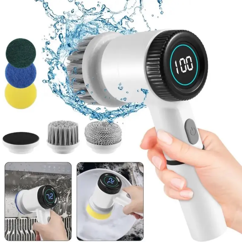 LED Electric Spin Scrubber With Brush/Heads - Powerful Handheld Cleaning Tool, Three Speed Machine, For Kitchen, Oven, Floor, Tiles, Cars, Daily Use, Best Christmas Gift scrubbing scrub 0