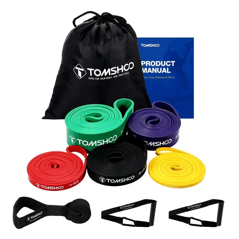 5 Packs Pull up Assist Bands Set Resistance Loop Bands Powerlifting Exercise Stretch Bands with Door Anchor and Handles 4