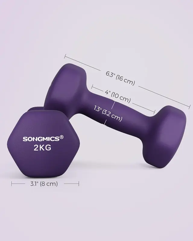 Dumbbells Set of 2 2 x 2kg Dumbbells Set Dumbbells Hexagon Neoprene Coating Strength Training Workout Fitness 5