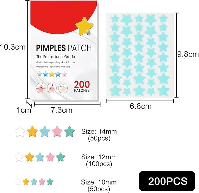 200pcs Hydrocolloid Acne Patches,Acne Patch Pimple Patch,Hydrocolloid Patches for Pimples, Blemishes, Zits, Acne Patches for Face Skincare 5
