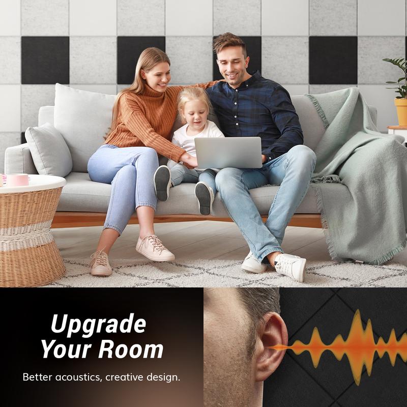 TONOR 11.6"x 11.6"x 0.4" Square Soundproof Wall Panels, 18 Pack Acoustic Panels Self-adhesive, Noise Dampening Insulation Treatment Wall Panel Sound Absorbing Padding for Recording Studio Home Black 4
