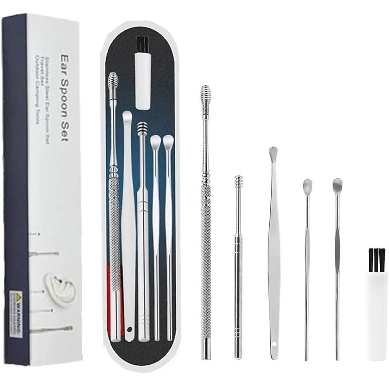 Ear Wax Removal Kit, 6 Pcs Ear Pick Earwax Removal Tool, Ear Cleansing Tool Set, Stainless Steel Ear Wax Remover with Storage Box, Reusable Ear Curette Wax Removal Set for Children & Adults