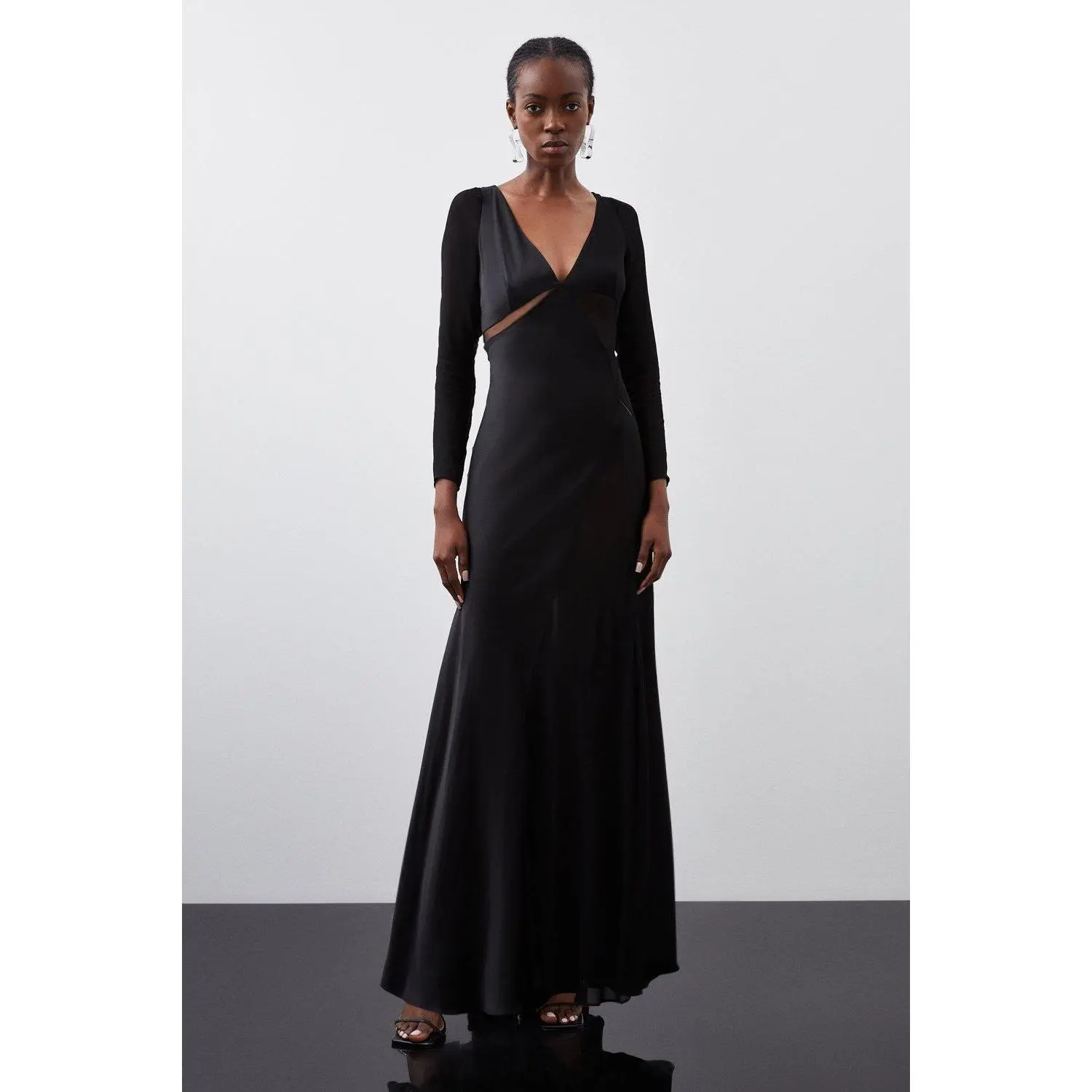 Ooto Sheer Panelled Long Sleeve Woven Maxi Dress