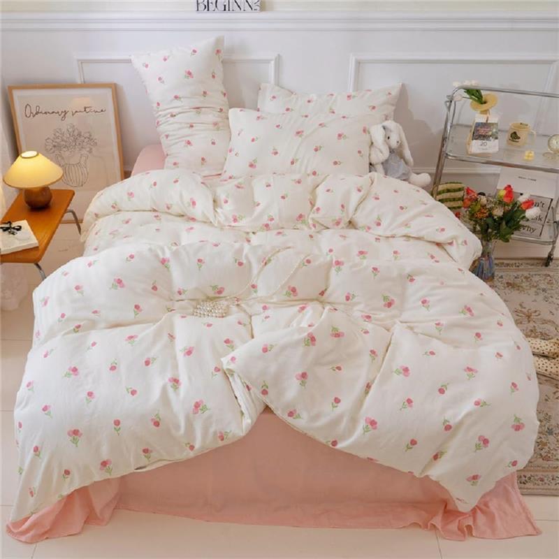 Double Duvet Cover Set Floral Bedding Modern Comforter Cover with Zipper Closure and 2 Pillowcases 1