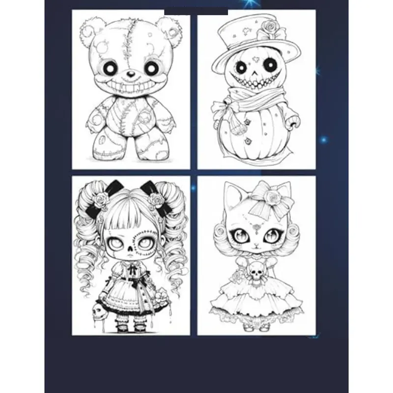 Adorable Creepy Coloring Book with Spooky Gothic Cute Kawaii Creatures Monsters and Animals for Adults and Teens: Easy Halloween Coloring Activity for Fun and Relaxation Paperback – 22 Sept. 2023 1