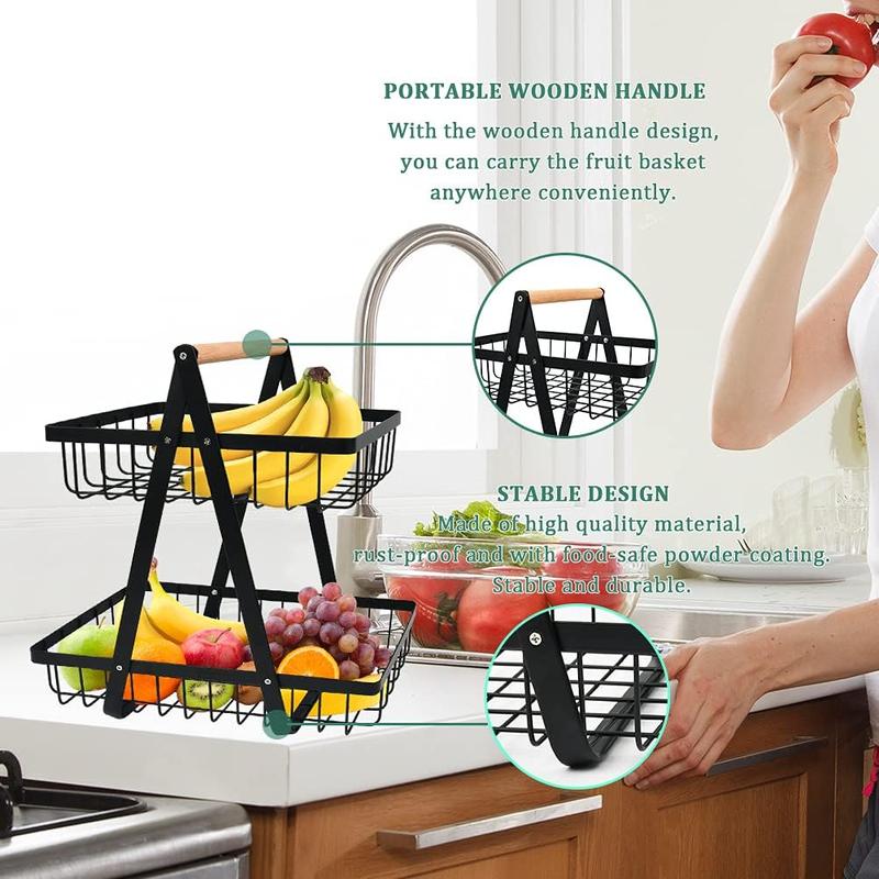2-Tier Fruit Storage Basket – Multi-Purpose Fruit & Vegetable Holder, Bread Basket & Kitchen Organizer Decorative 4