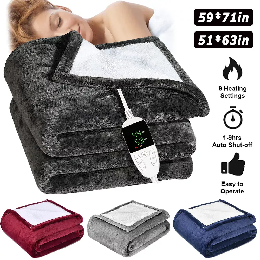 Electric Heated Throw Over Blanket Luxurious Fleece 9 Heat Settings Washable UK