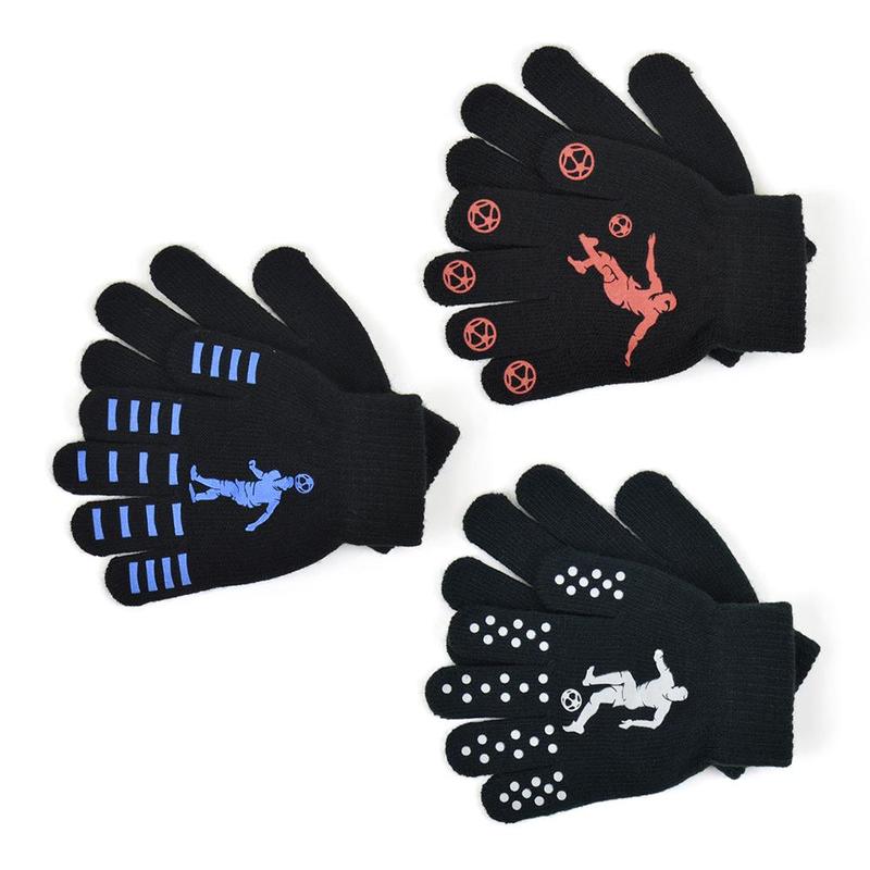 A2Z 4 Kids Boys 3 Pack Gloves Thermal Magic Winter Warm Knitted Mitten Full Finger Stretchy Walking Riding Gloves Grip With Animal Camo Football Grippers One Size Fit Suitable For Age 5-13 Year 1