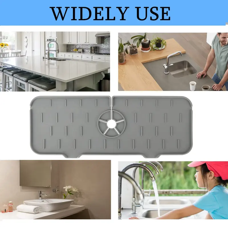 Silicone Faucet Splash Guard, Kitchen Sink Mat, Multifunctional Silicone Drain for Bathroom Kitchen Accessories, Handle Drip Catcher Tray Washing 4