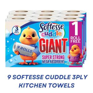 SOFTESSE CUDDLE Kitchen Rolls - Pack of 3 (9 Rolls) - 66 Thick and Absorbent Sheets - Fruit Design - Sustainable Paper - Tissue Household Wipes