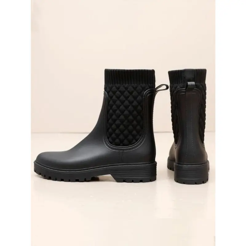 Women's Solid Color Quilted Design Rain Boots, 1 Pair Fashionable Waterproof Ankle Boots for Women & Girls, Non-slip Chelsea Rain Boots for Daily Wear 2