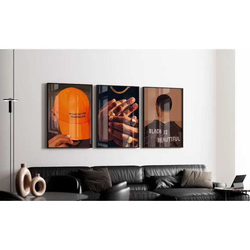 Set of 3 Black Men Wall Art, HypeBeast Room Decor, Men Room Poster| Product without frame