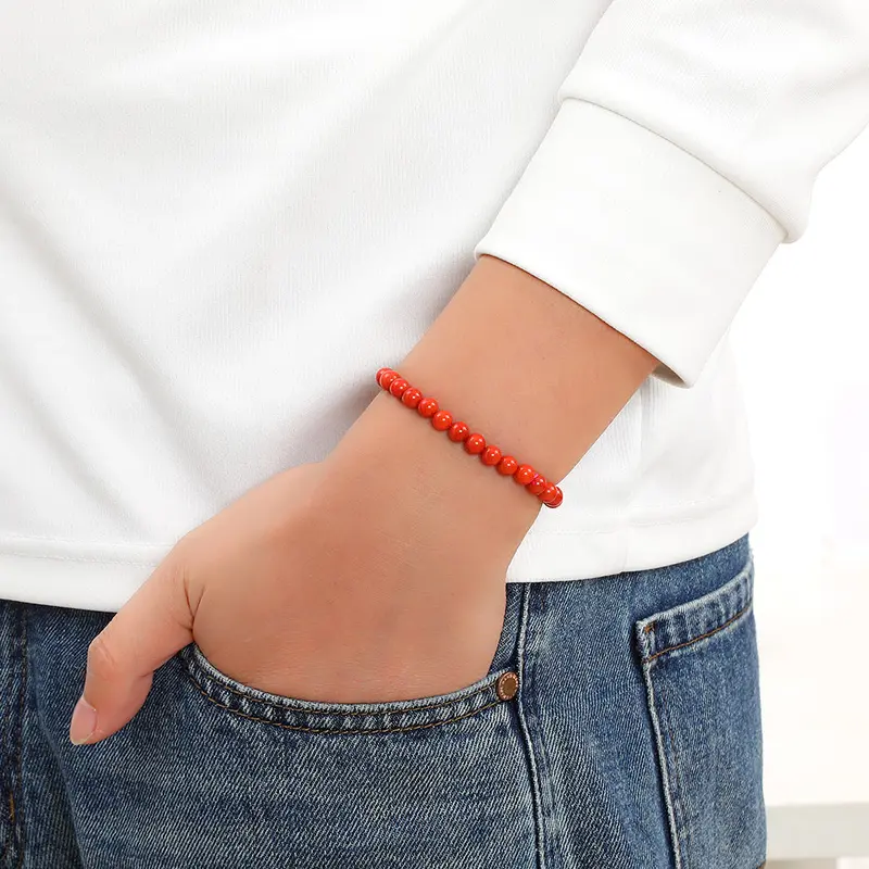 Healing Red coral bead bracelet 6mm 3