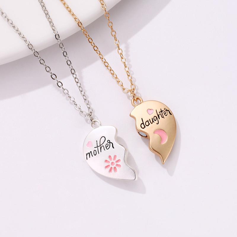 Mother Daughter Necklace Set – 2PCS Heart Magnetic Pendant, 18k Gold Plated, Engraved "Mother" & "Daughter", Adjustable Chain, Perfect Gift for Special Occasions promise jewellery 3