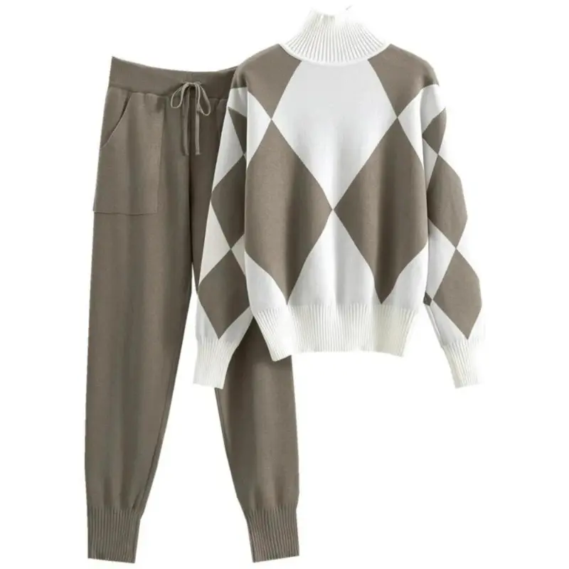 Winter Women Knitted 2 Pieces Set Muslim Casual Thicken Pullover Sweater Top +Knitted Pant 2PCS Suits Warm Set outfit Abaya 2025 4