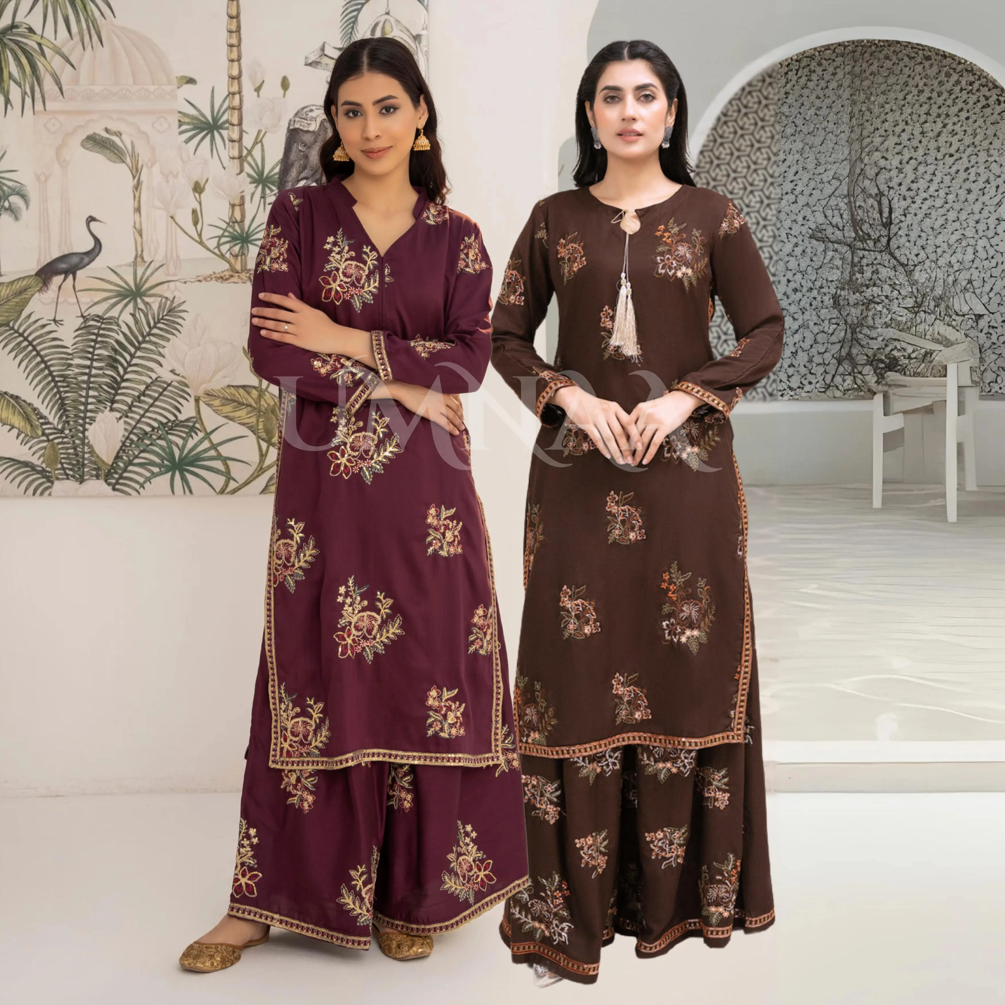 Embroidered Viscose Linen  2 Pc Pakistani Co Ord Set Dress | Ready to wear | UMNAA