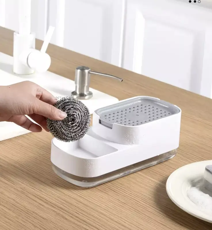 Kitchen Liquid Soap Pump Dispenser 2 in1 ABS Sponge Holder + Sponge 3
