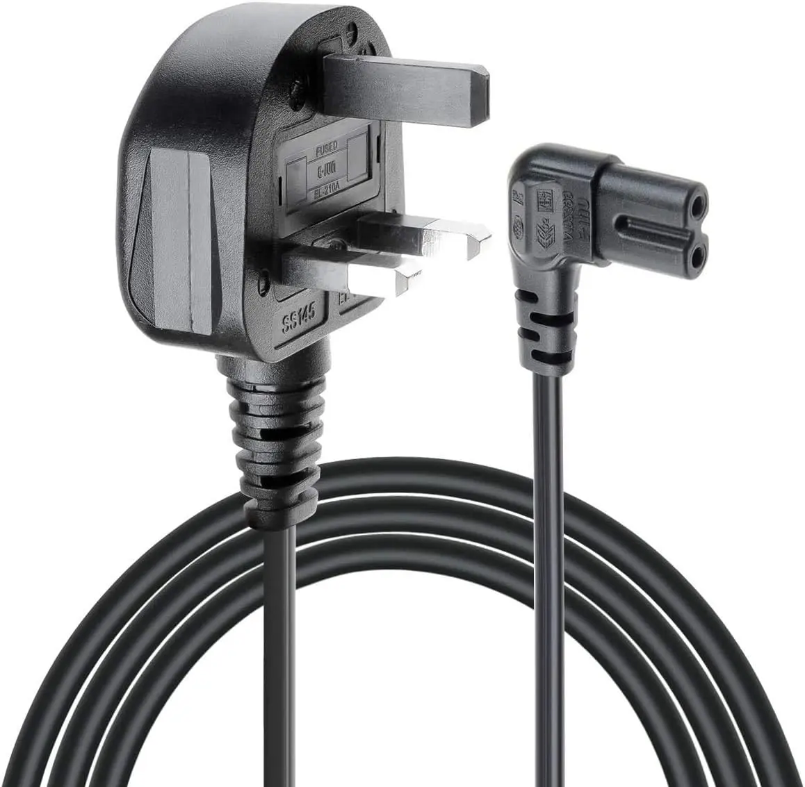 Fastronics Figure 8 Power Lead 3M - 2-Pin 90 Degree Angle IEC C7 Universal UK Plug Power Cable - Compatible Figure 8 cable for PS5, Xbox Series X, Smart LED TV, Samsung TV, LG TV, Sony TV Cellphone Smartphone Electronic Charging