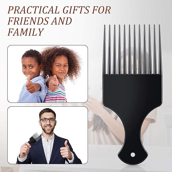 2 Pieces Hair Pick Comb, Smooth & Sturdy Wide Tooth Hair Pick Comb Plastic Hairdressing Styling Tool for Natural Curly Hair Style, Black   Handy Salon 5