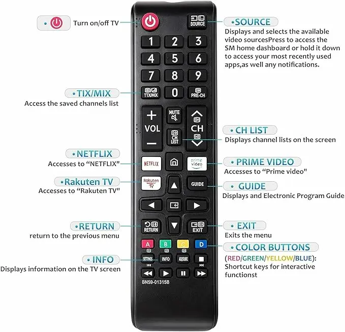 Samsung Universal Remote Control for 4K UHD HDR Crystal QLED UE Series Quantum TVs with Netflix, Rakuten Prime, and Video Buttons 4
