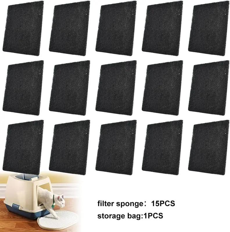 Carbon Filter for Cat Litter Box,Replacement Cat Litter Boxes Filters,Cat Litter Pans Odor Carbon Filters,Activated Charcoal Filter Mat,Odor Control & Air Purification,10.5x11.5cm,15pcs 2