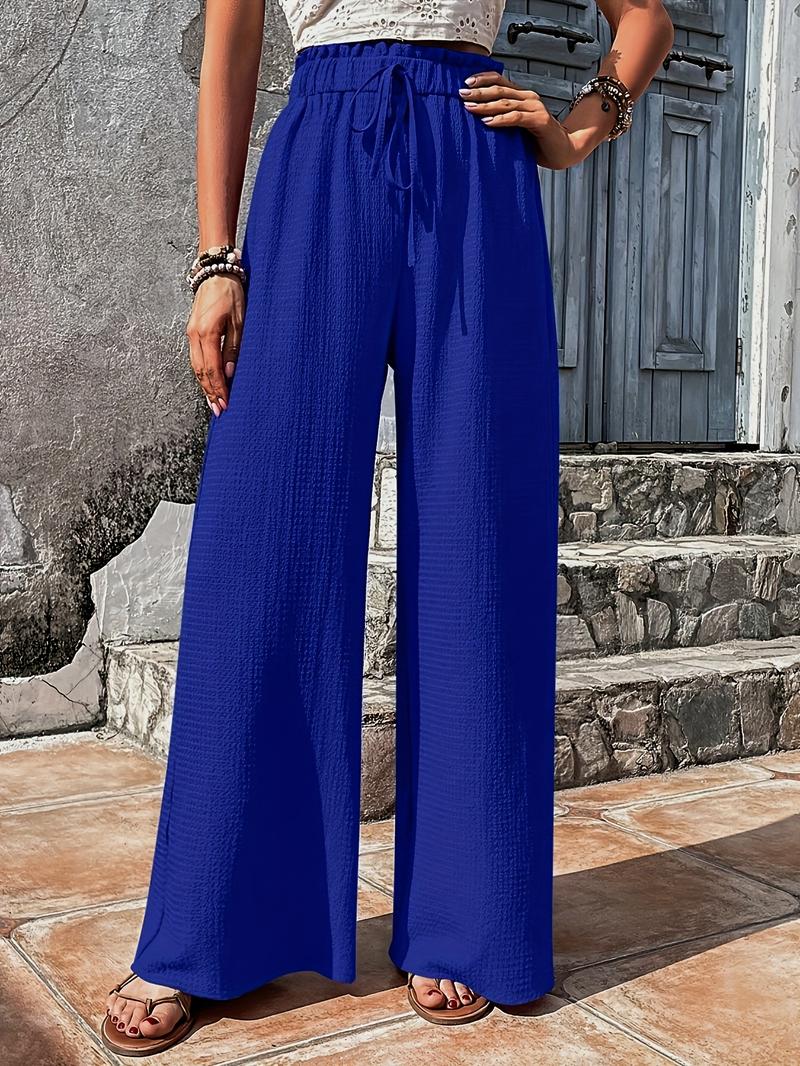 Product Introduction of Chic Solid High Waist Wide Leg Pants - Breathable Casual Style for Spring & Summer - Fashionable Womens Clothing, Flattering Fit, Everyday Comfort 0