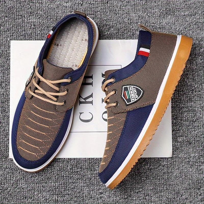 Elevate Your Walk: English-Style Men's Canvas Sneakers - Comfortable, All-Season, Solid-Color Lace-ups Closed Trainer Runner Training Athletic Running Sports Shoes Boy Casual Footwear Walking Shoes 8
