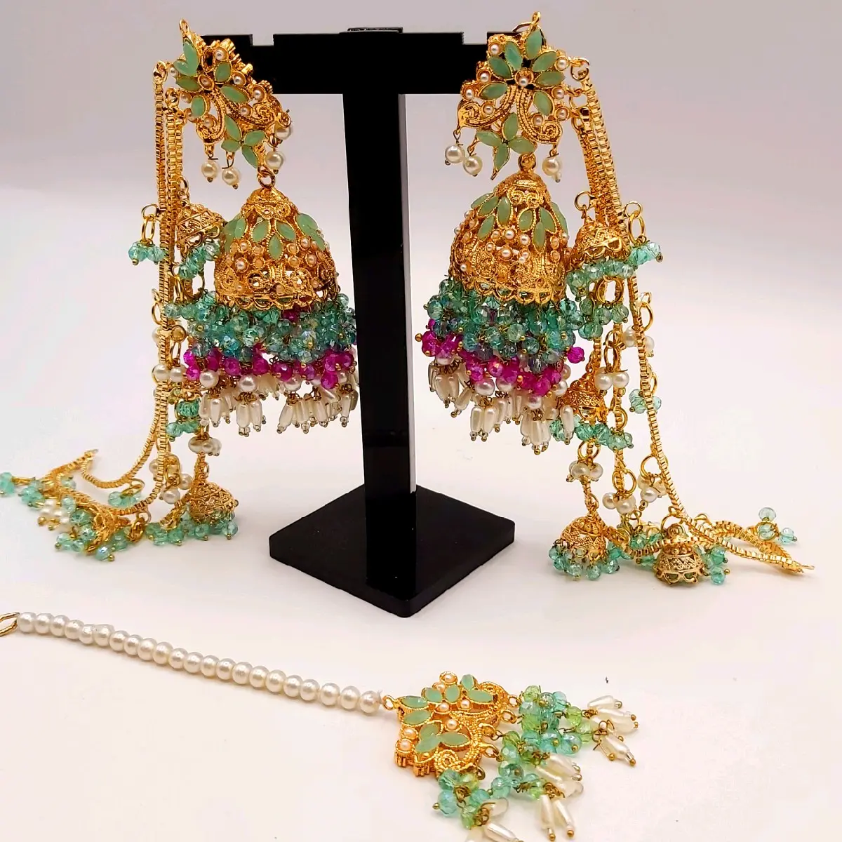 earrings jhomka with sahara with matching tikka