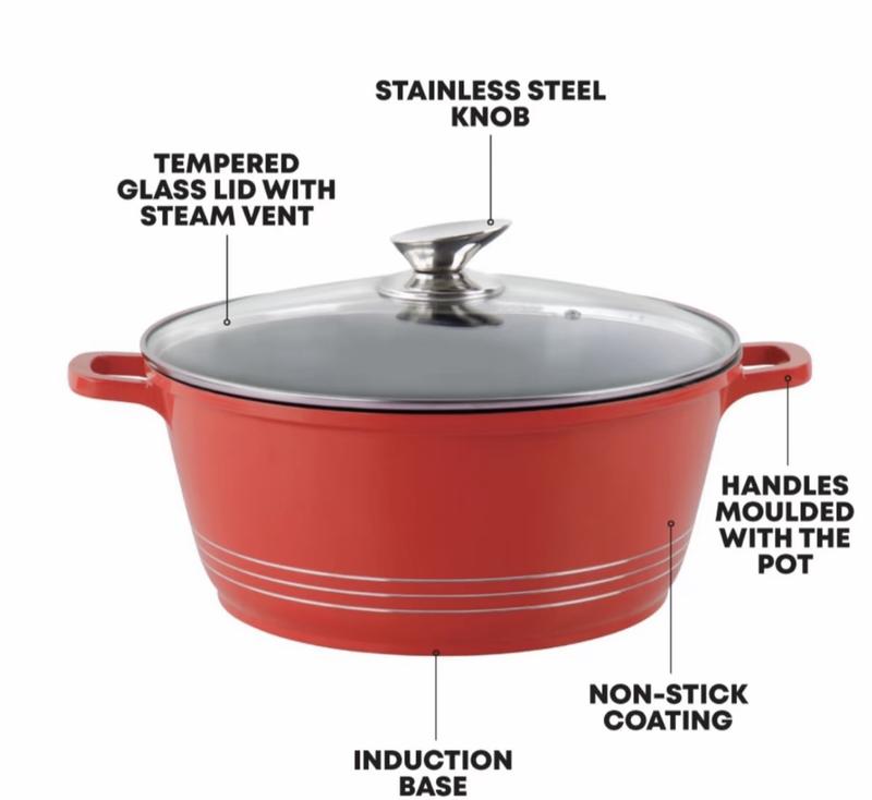 RED Nonstick Die Cast Stock Pot Capicity Single Pot Sizes (20,25,28,30,32cm) Home, Resturant, Cookware 1