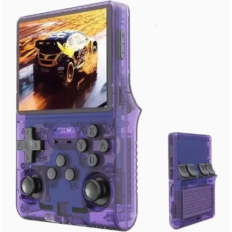 All the simulation games are fully installed with 64G of memory1Pc R36S Handheld Game Controller, Linux System With 32+64G TF Card, Retro Gaming Controller 3.5-inch IPS Screen Purple, Black