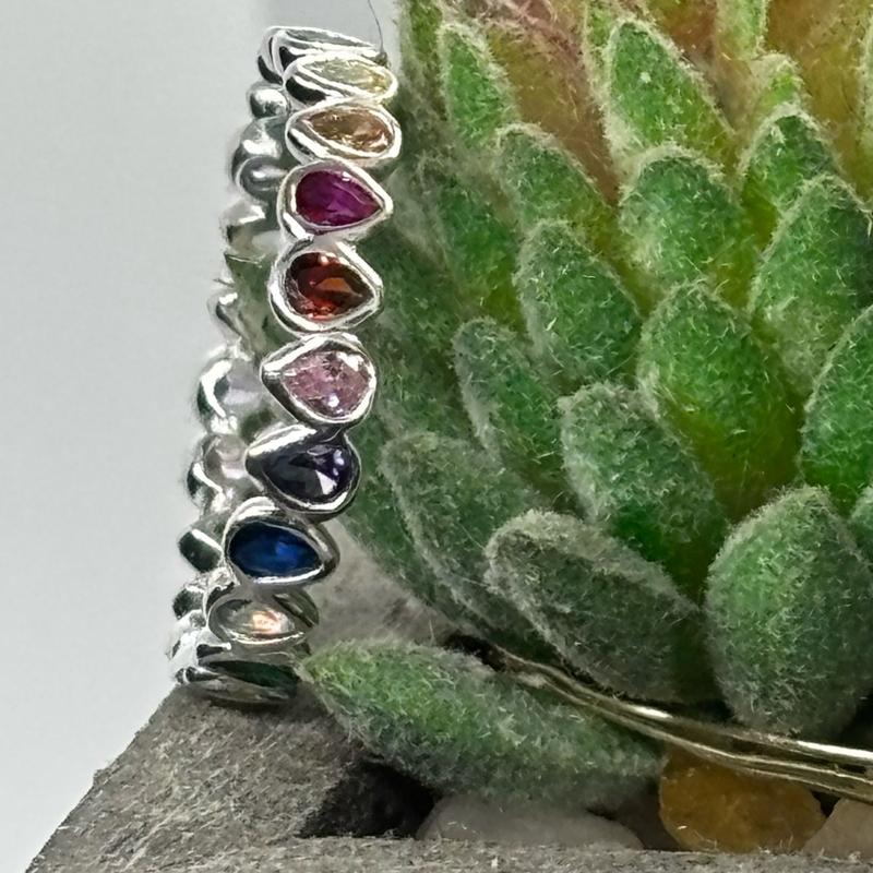 Multi-Coloured Cubic Zirconia  Sterling  Rainbow Stacking  for Women 925 silver rings small  jewellery business uk 6