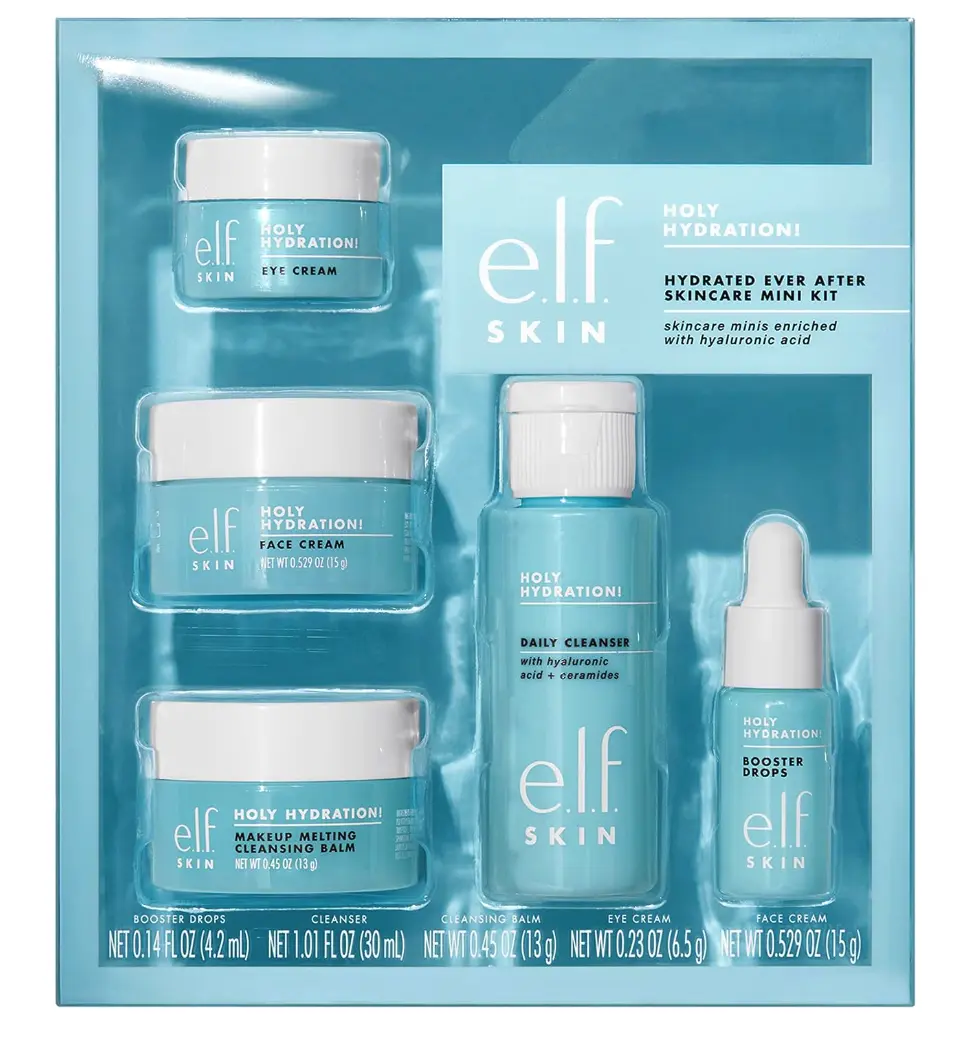 e.l.f. SKIN Hydrated Ever After Skincare Mini Kit - Cleanser, Makeup Remover, Moisturiser & Eye Cream - Moisturize, Moisture Skin Repair Hydrating