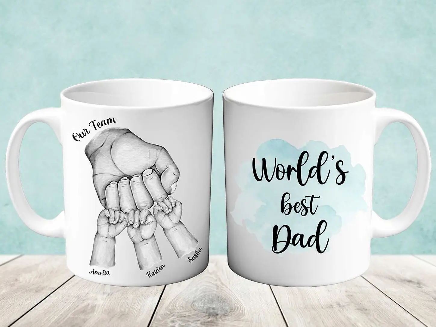 World's Best Dad Personalised Ceramic Coffee Mug with Children's Hands Tea Cup Reusable Drinkware Free Postage Tumbler Reuse Washable cute drinker