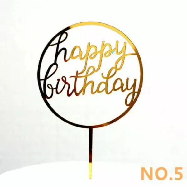 Cake Topper Birthday Party Happy Decoration Acrylic Supplies New Glitter Gold U 2