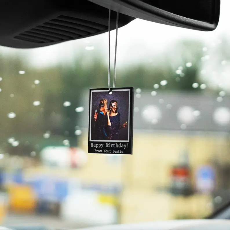 Personalised Photo Car Ornament Black Typewriter Style Hanging Car Polaroid Any Image Car Accessories Gift Idea First Car Charm Gift 3
