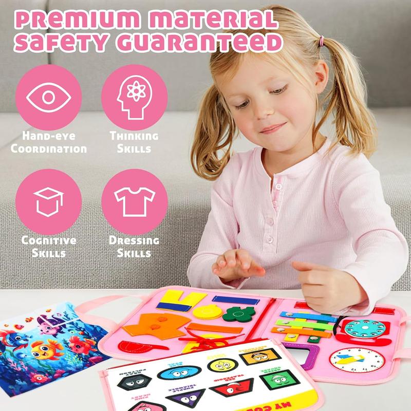 Busy Board Montessori Toys for 1 2 3 4 Year Old Girls Toys Age 1-4, Travel Toys Sensory Activity Board, Kid Learning Educational Toys Gifts Interesting Toddler Toy 3