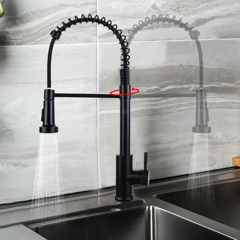 Monobloc Kitchen Sink Mixer Tap with Pull Out Hose Sprayer Single Lever - Black, for Home Improvement 2
