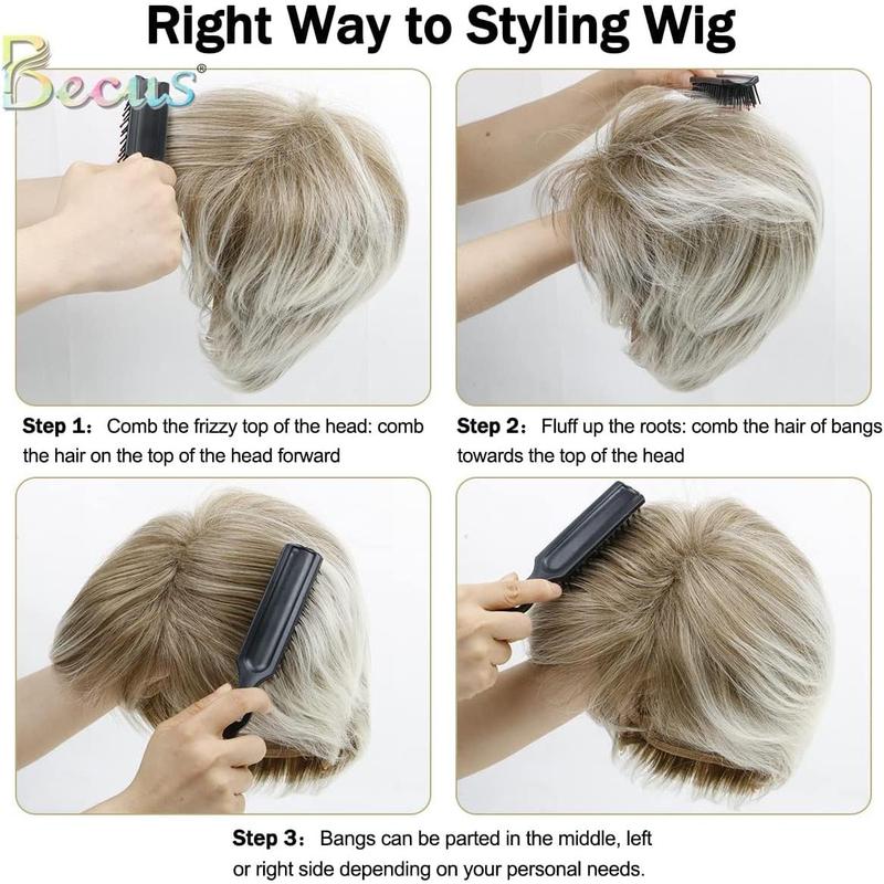Blonde Pixie Cut Wigs for Women Fluffy Layer Lowlight With Root Stretch Synthetic Hair Pixie Wig with Bangs for Women Replacement Wig Daily Wear(Ash Blonde) 4
