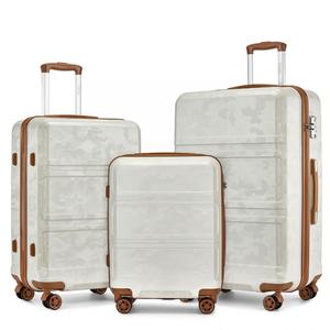 [MissLulu Bags] Sculpted Horizontal Design ABS 20''/24''/28'' Suitcase with TSA Lock - Camouflage Cream and Brown