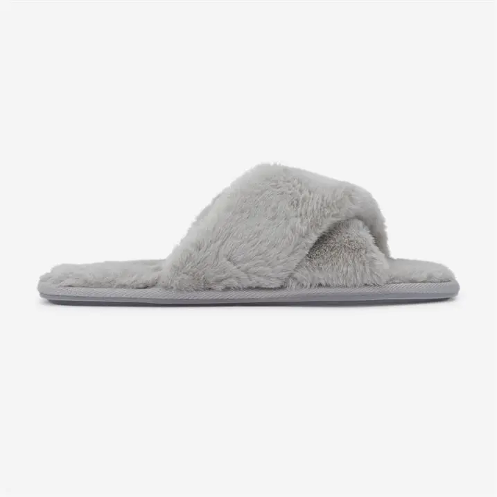 Jack Wills Womens Faux Fur Cross Over Slippers Slip On