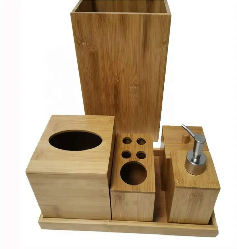 Bamboo 6 Piece Bathroom Set Retro Soap Toilet 3